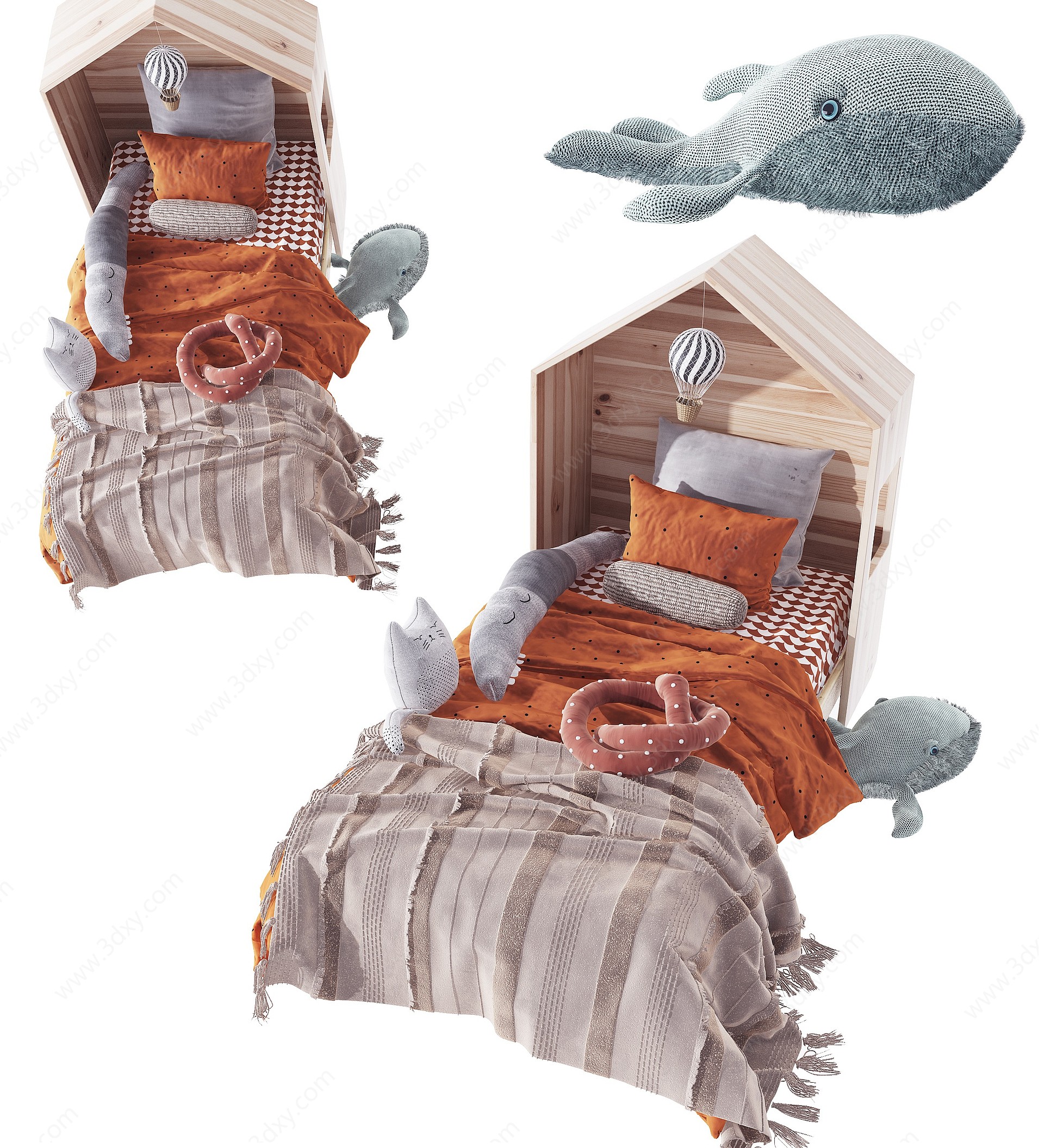 北欧实木儿童床3D模型