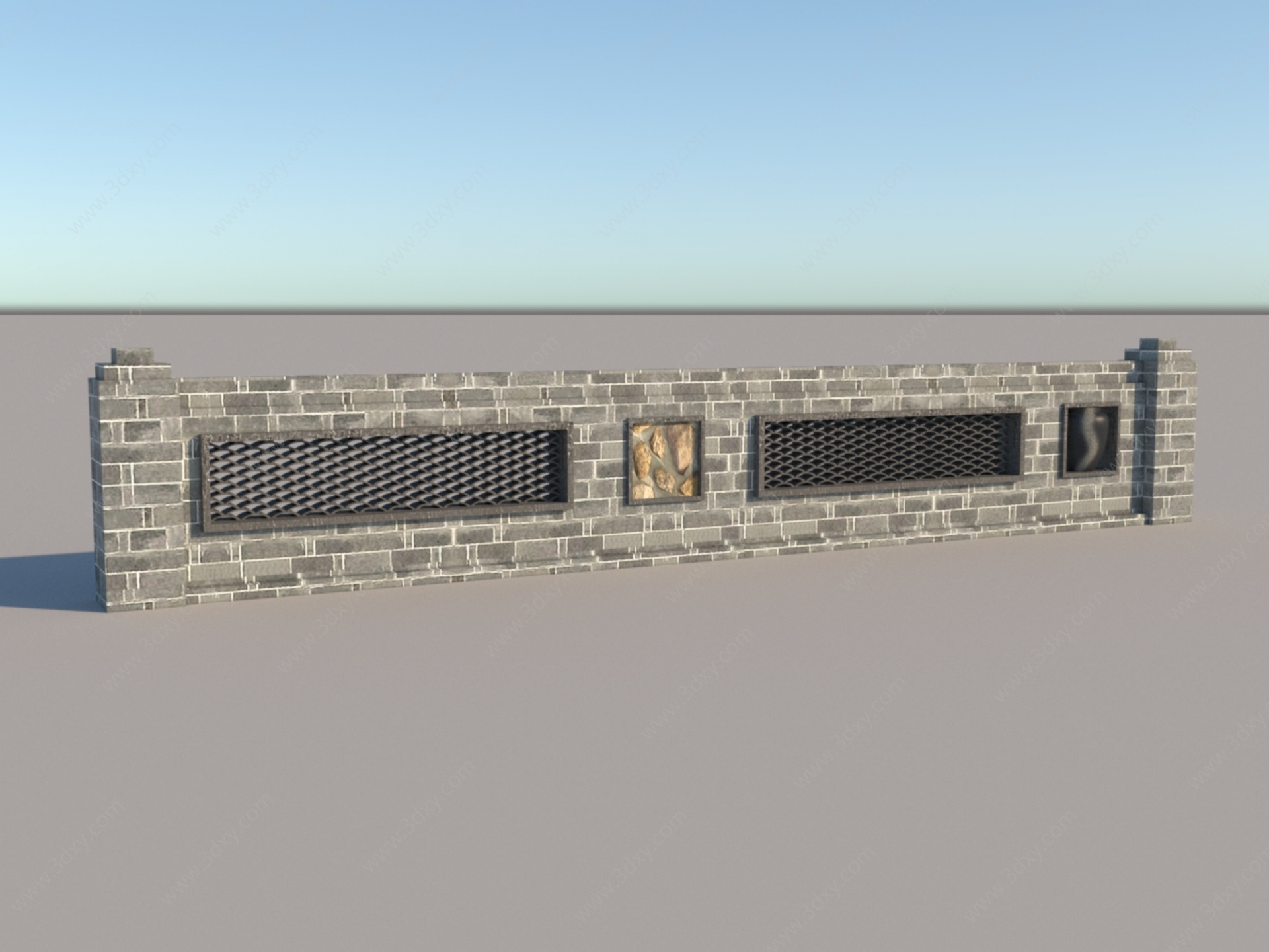 中式矮围墙3D模型