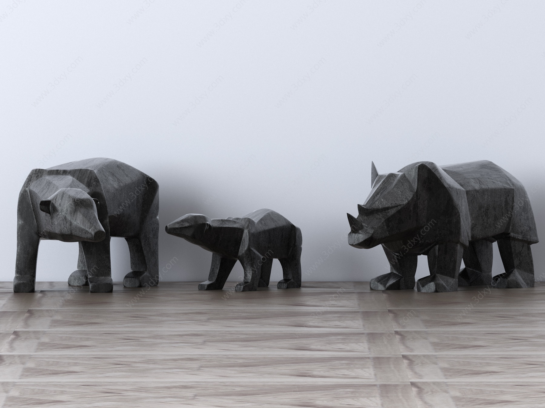 几何犀牛狗熊3D模型