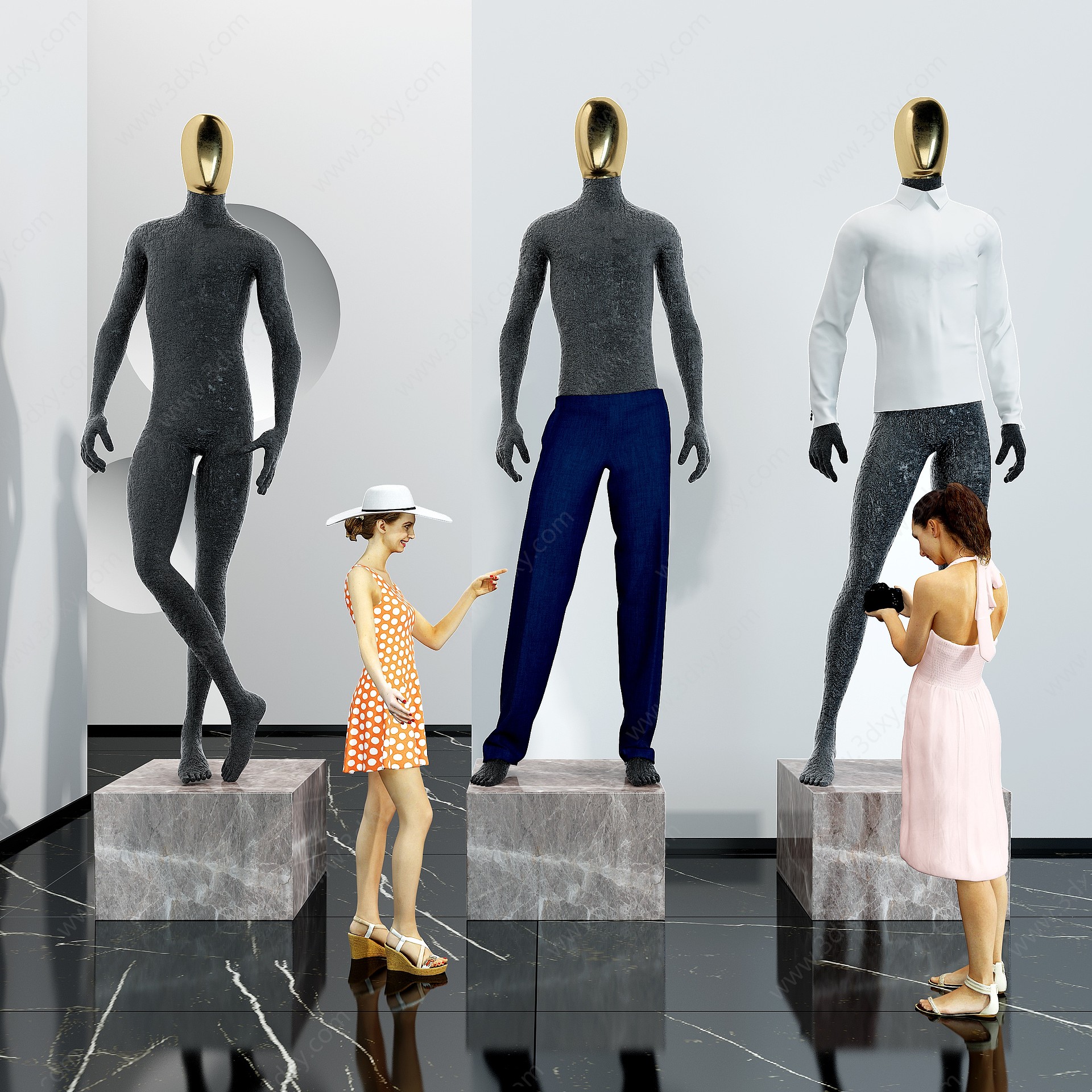 现代展会模特雕塑3D模型
