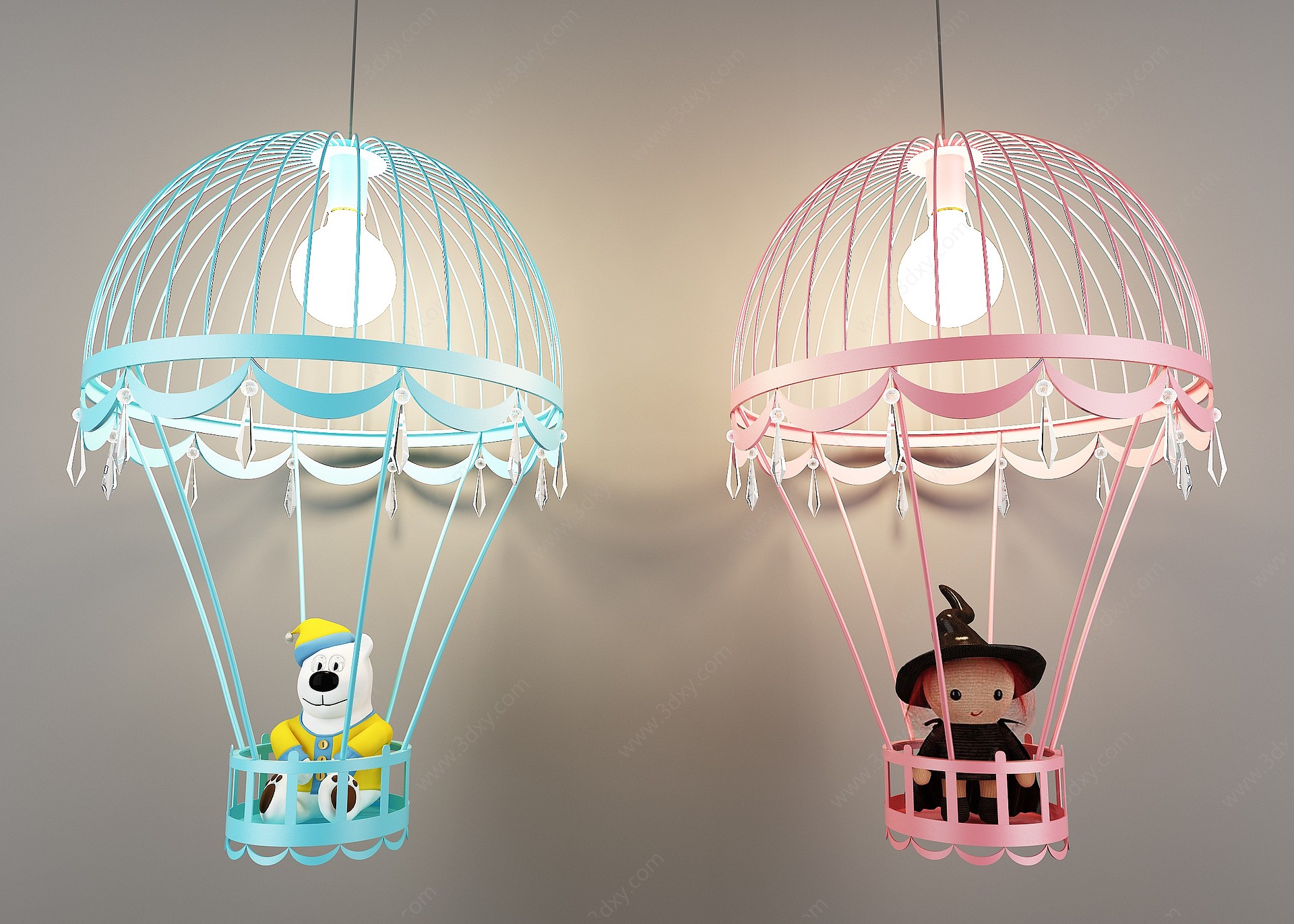 北欧儿童卡通热气球吊灯3D模型