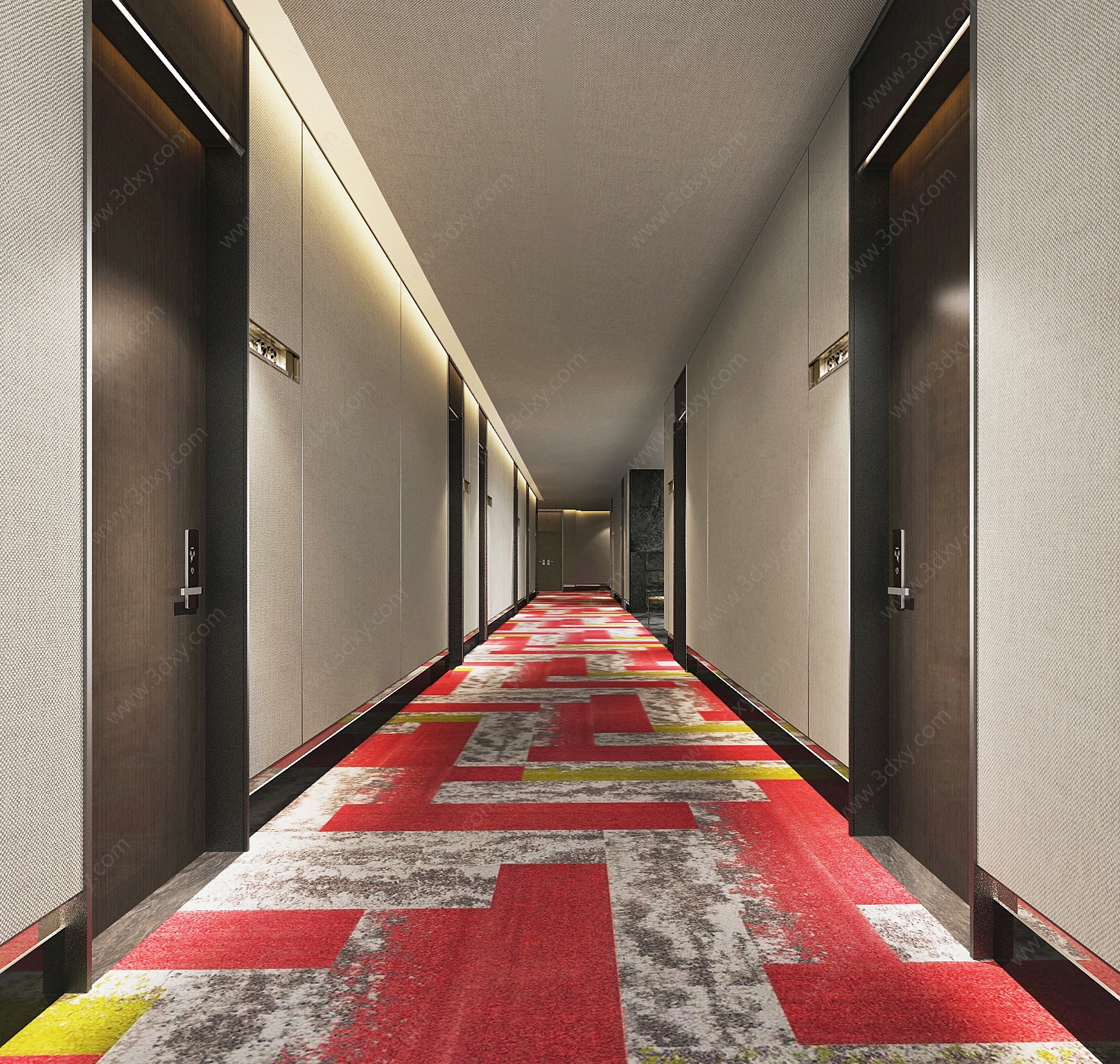 现代酒店客房走廊过道3D模型