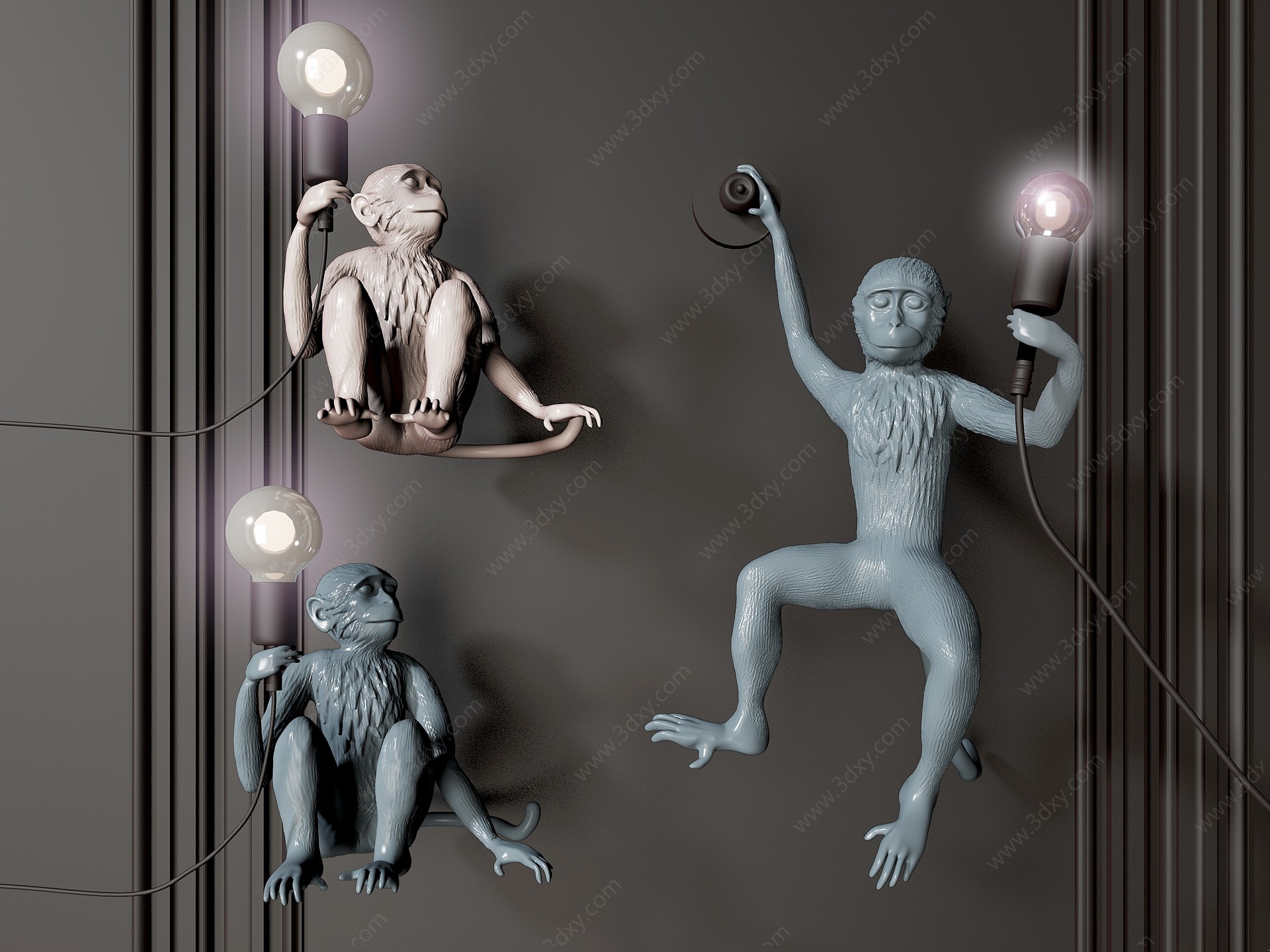 北欧猴子雕塑装饰壁灯3D模型