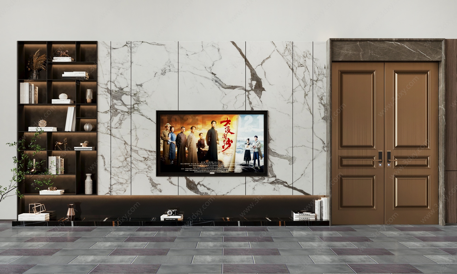 现代电视背景墙3D模型