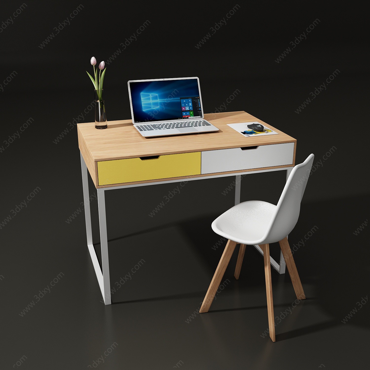 现代简约书桌椅组合3D模型