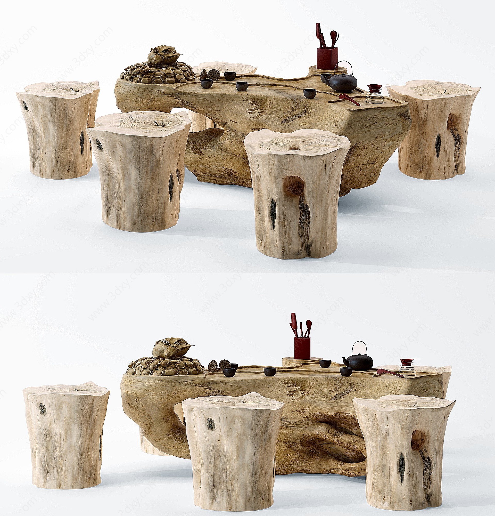 新中式根雕茶台3D模型