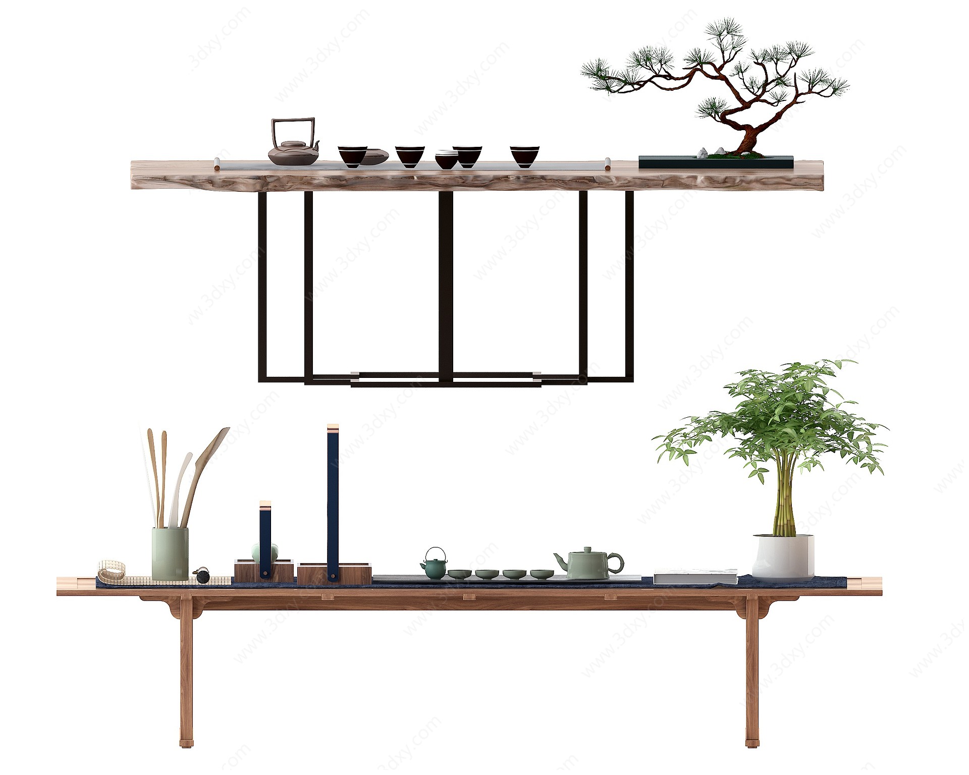 新中式实木茶桌3D模型