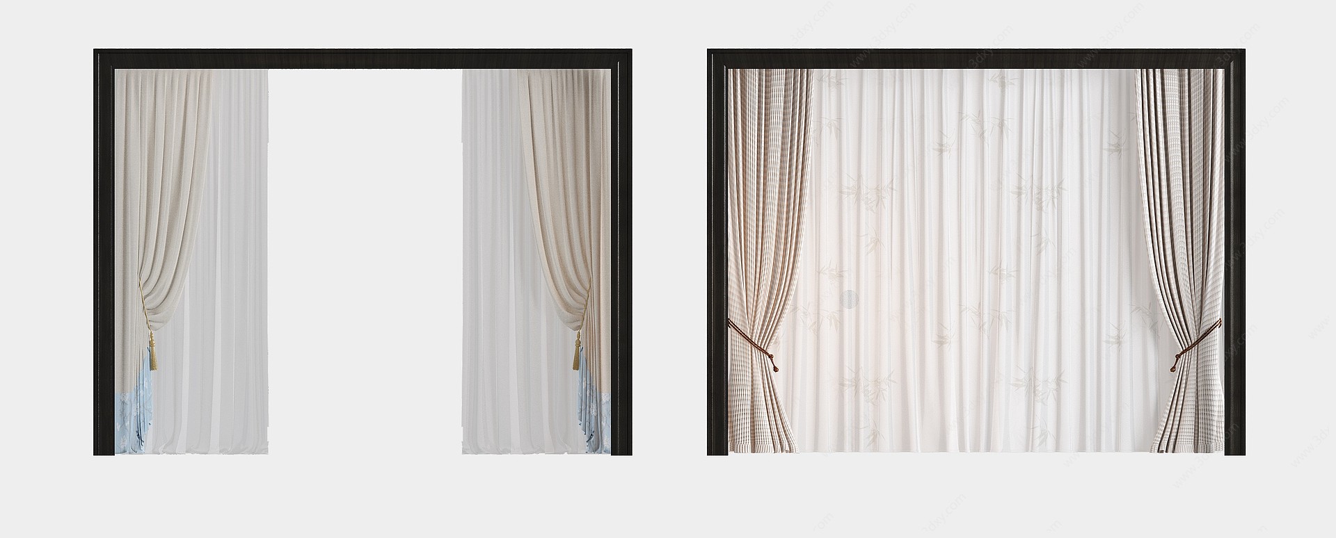 新中式布艺窗帘3D模型