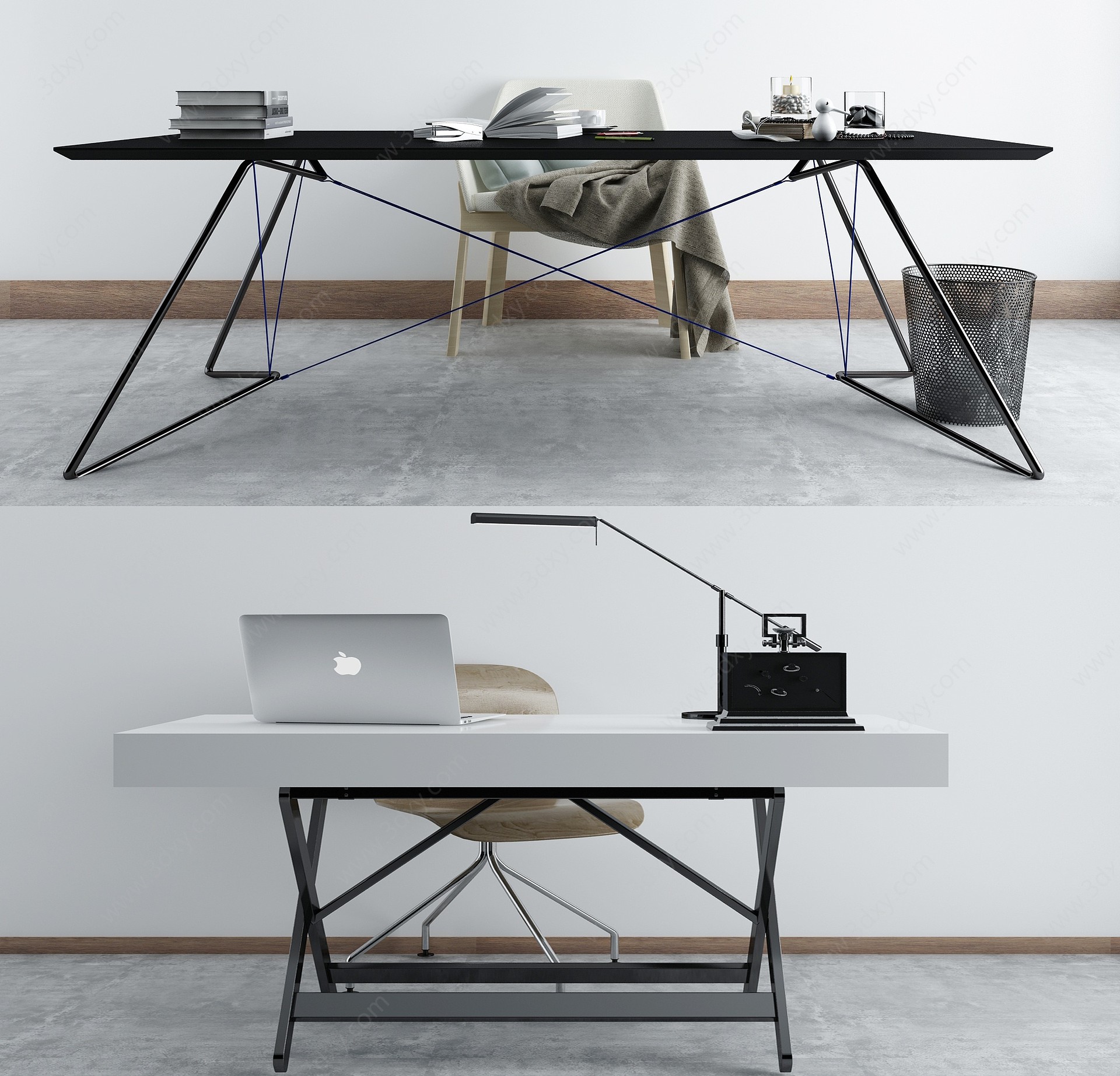 工业风办公桌休闲座椅3D模型