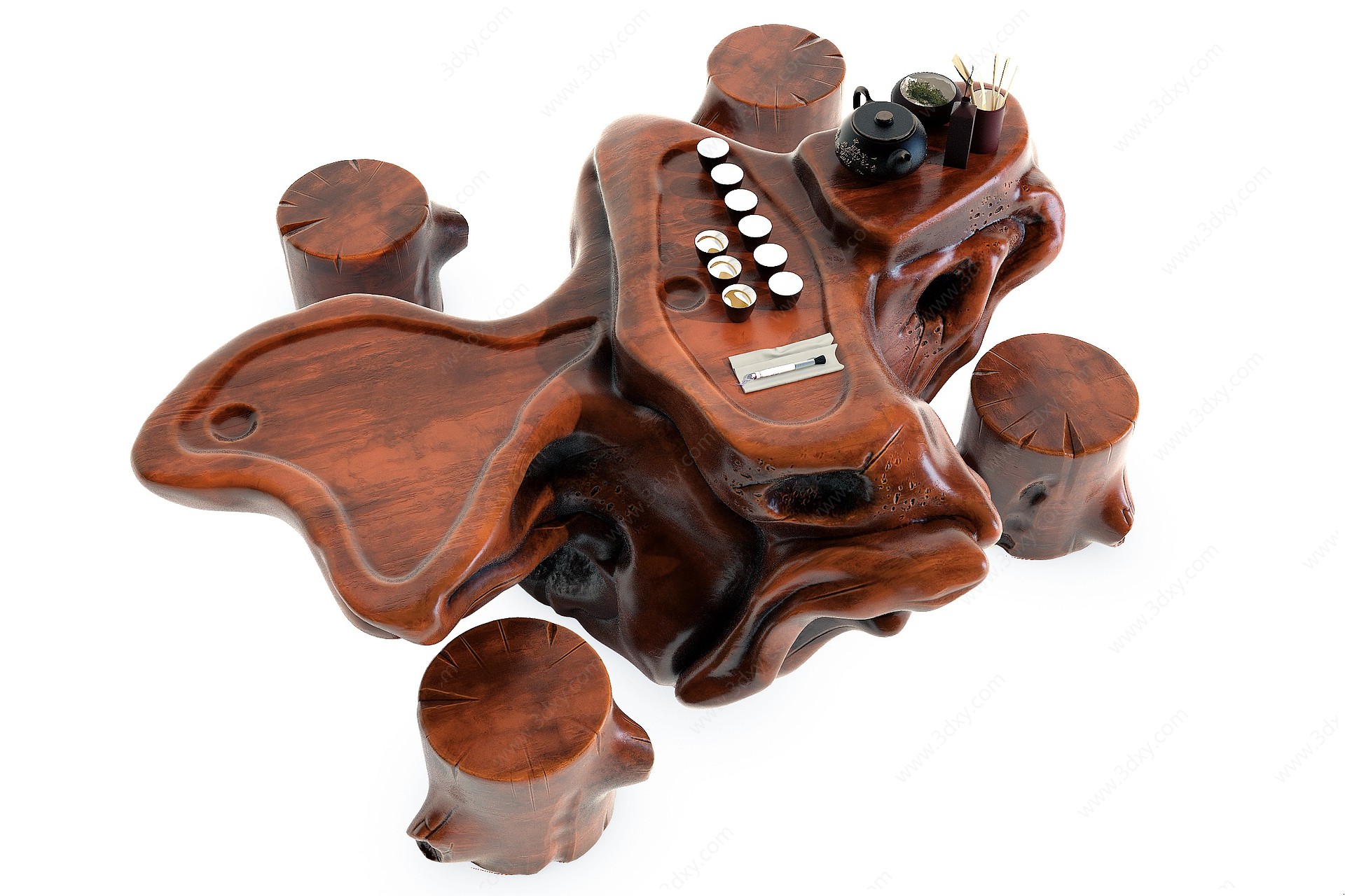 新中式实木根雕茶台3D模型