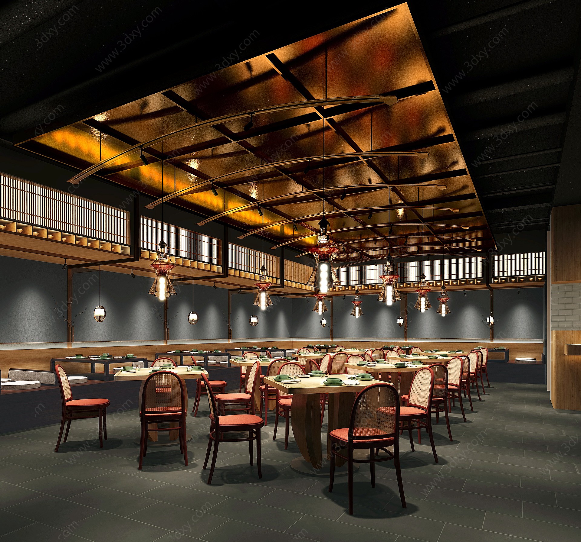 现代日式休闲餐厅3D模型