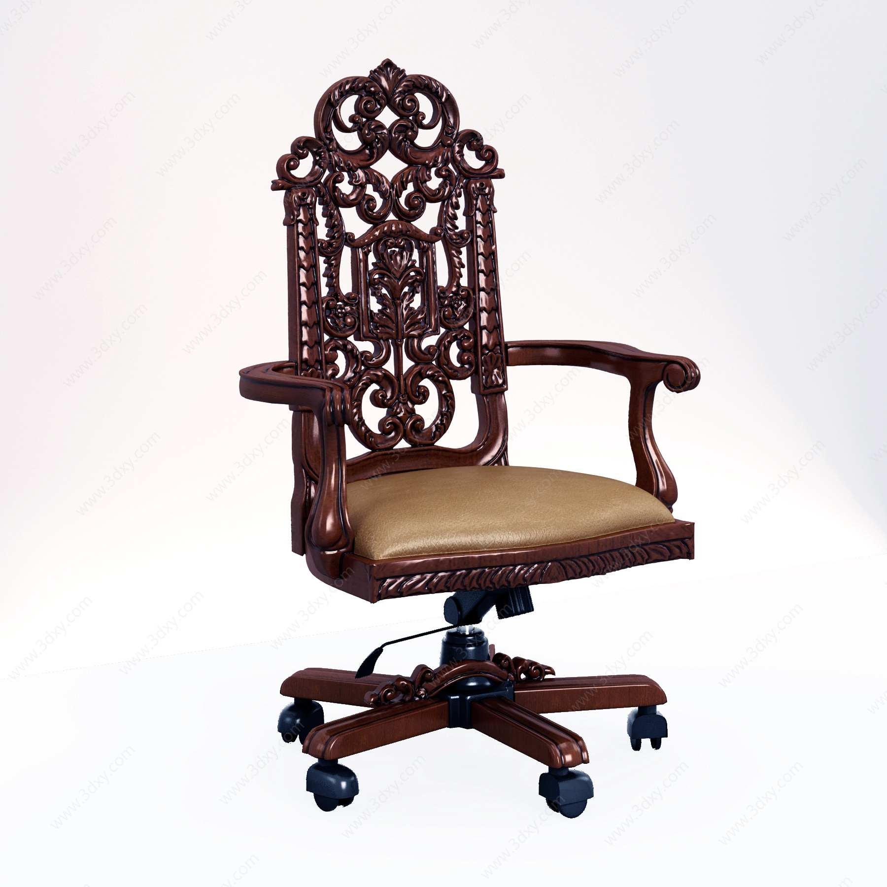 欧式古典雕花皮革大班椅3D模型