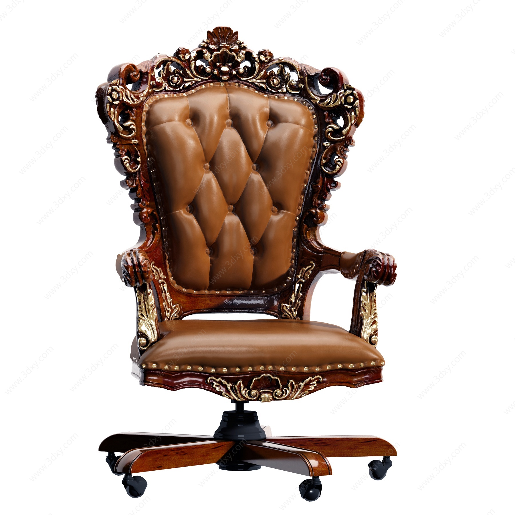 法式古典皮革雕花大班椅3D模型