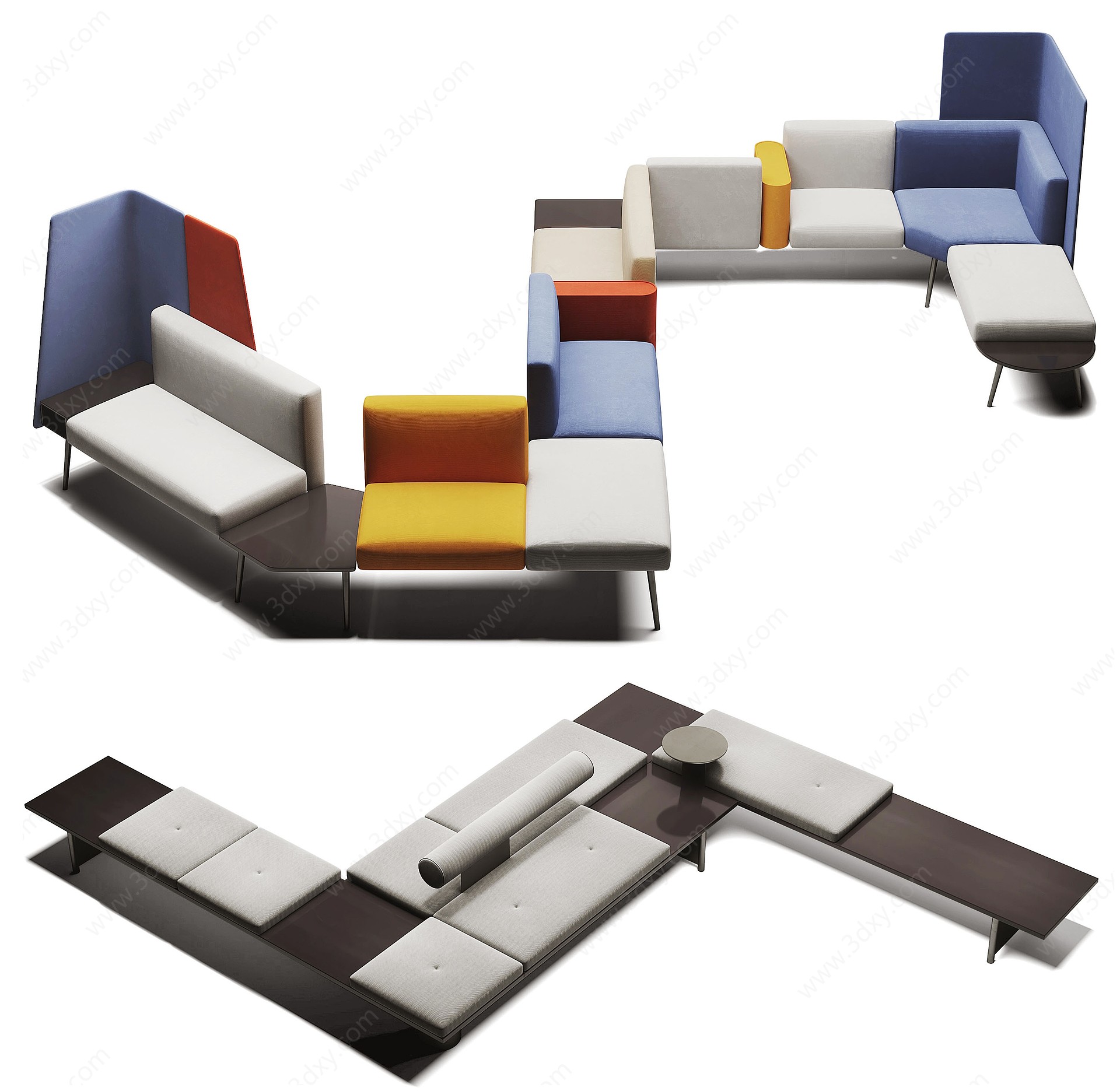 现代异形沙发公共座椅组合3D模型