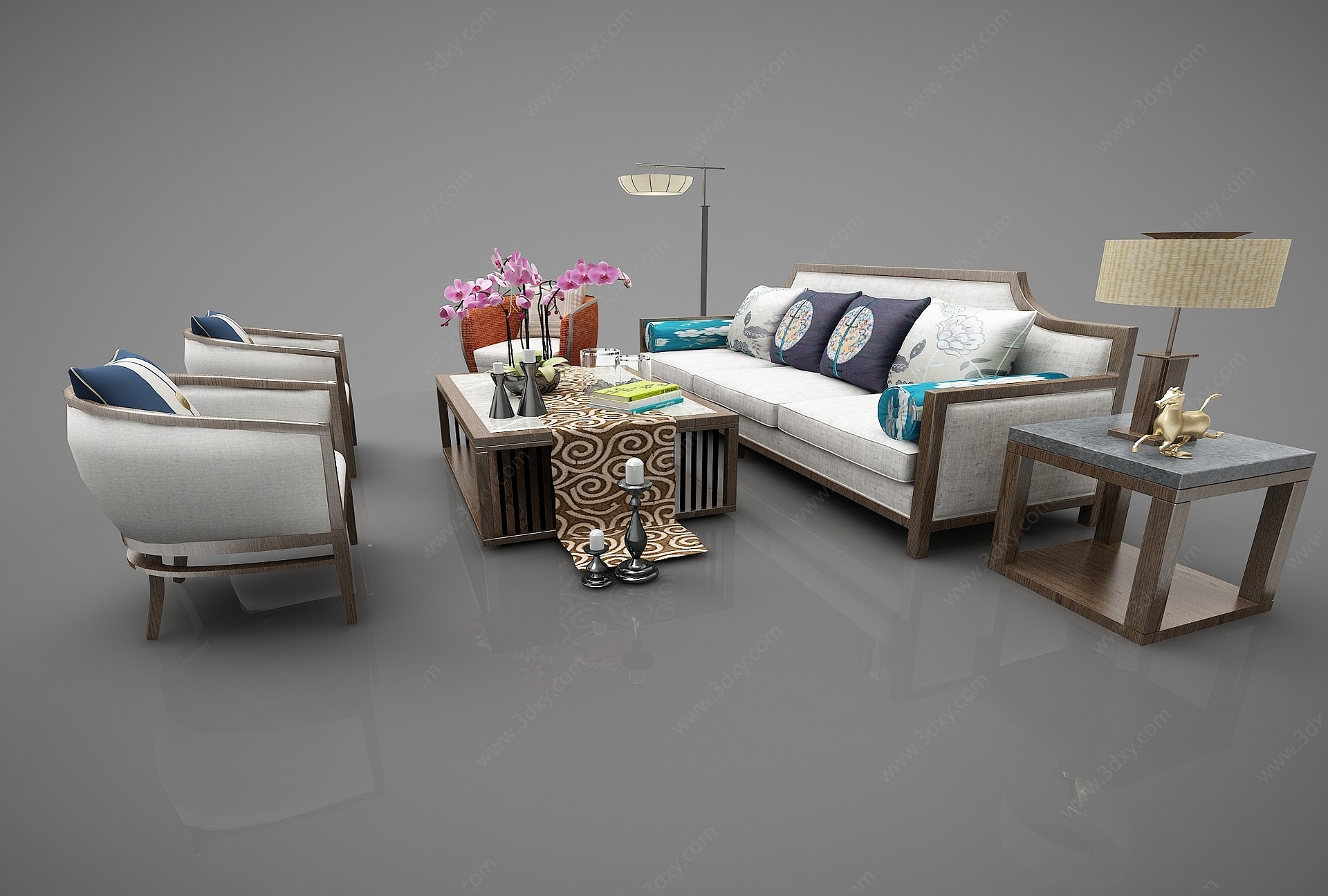 新中式沙发组合3D模型