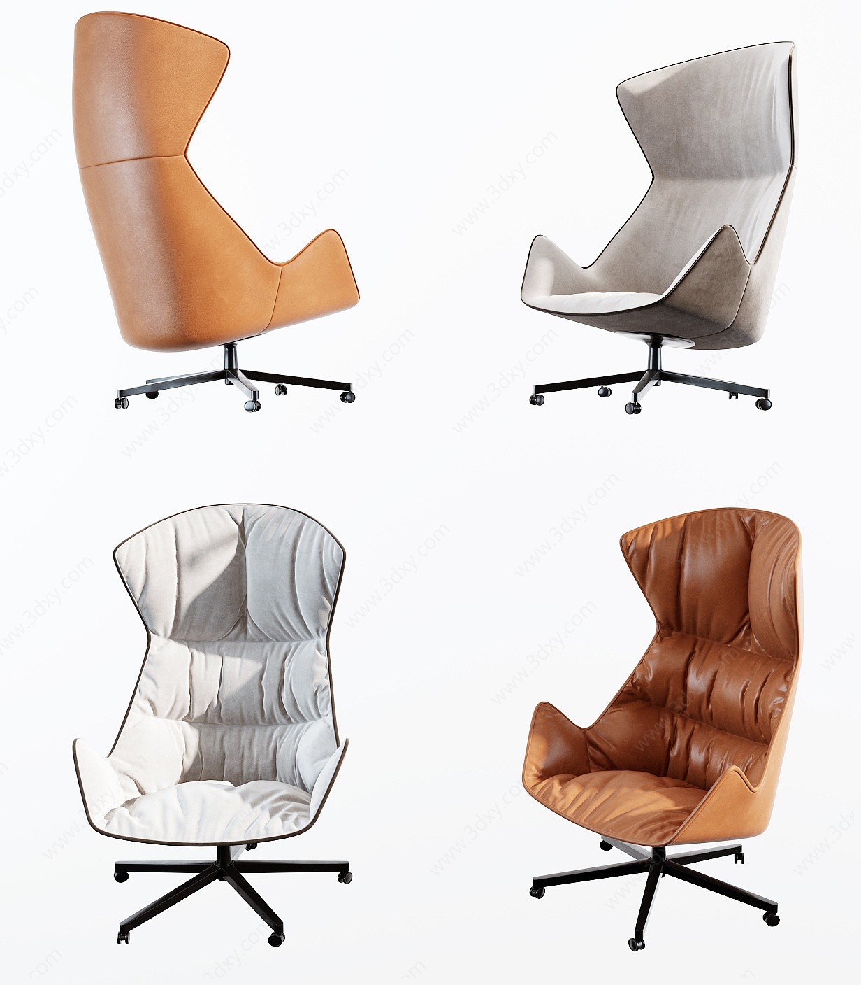 现代皮革办公椅组合3D模型