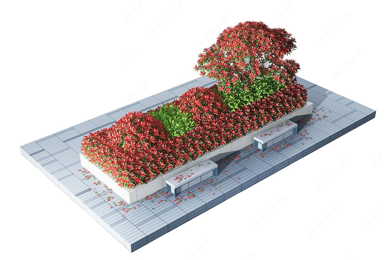 现代红叶石楠灌木3D模型