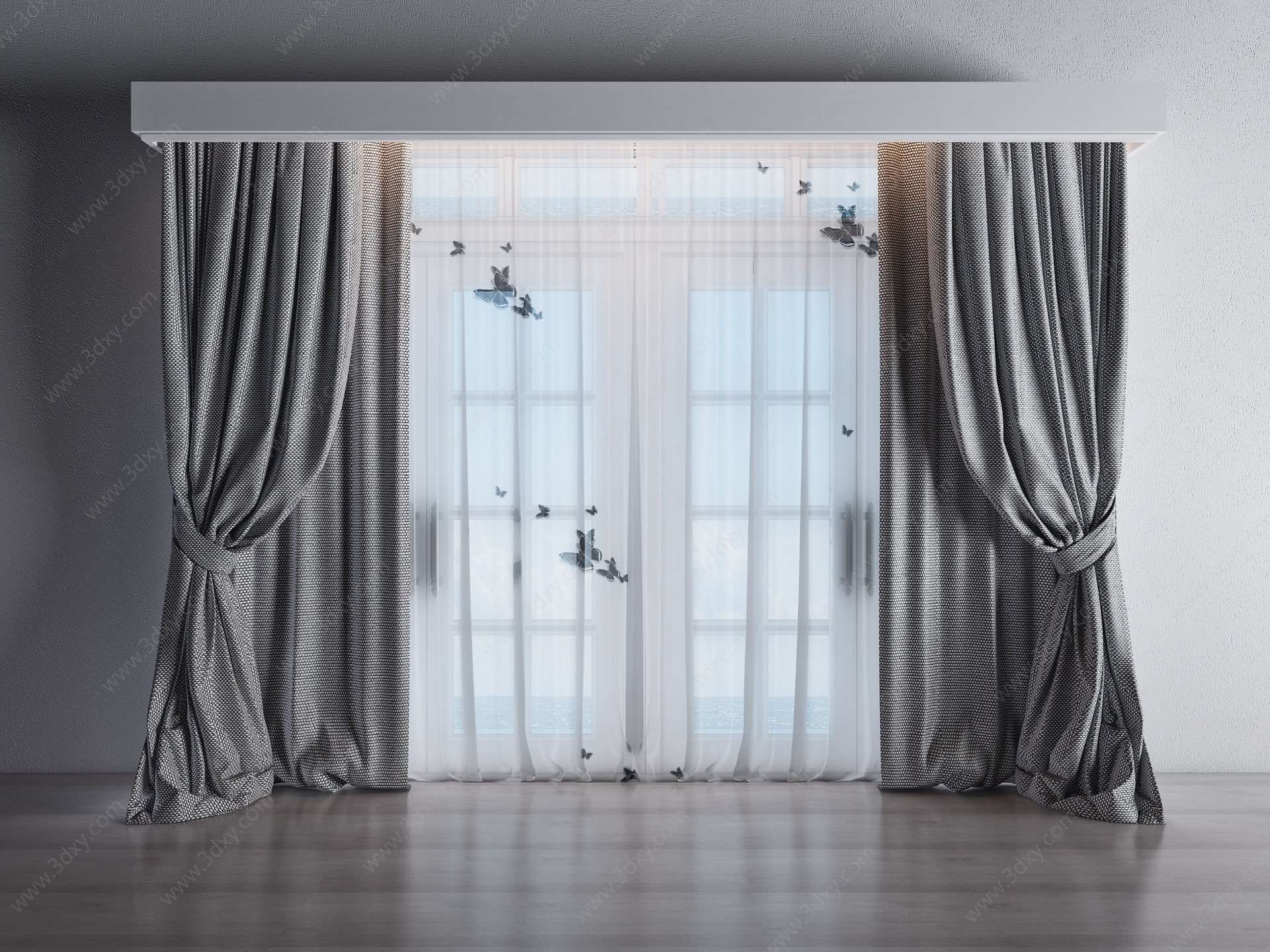 北欧纱窗窗帘3D模型