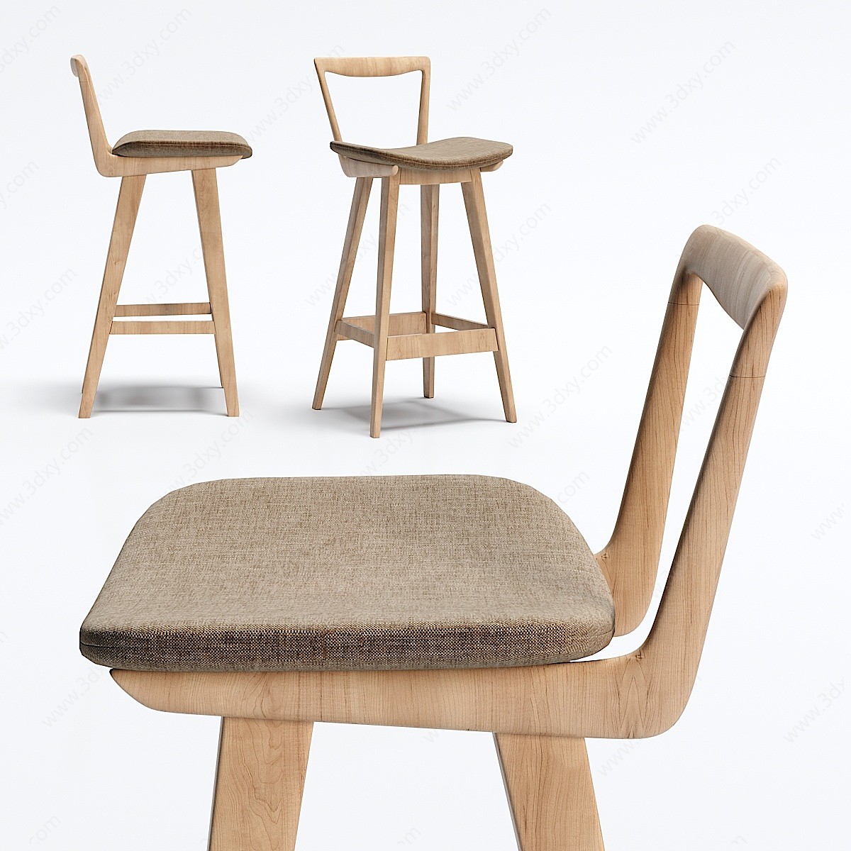 现代实木布艺吧椅3D模型
