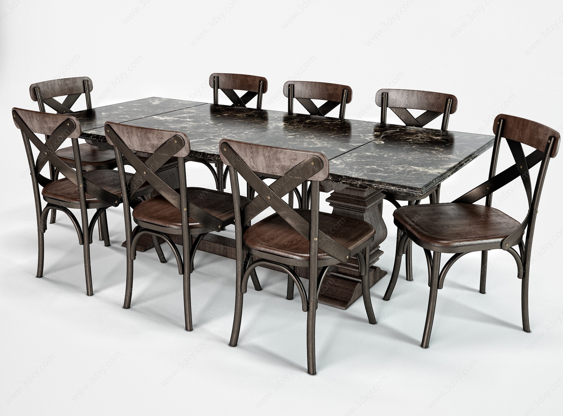 工业风餐桌椅3D模型