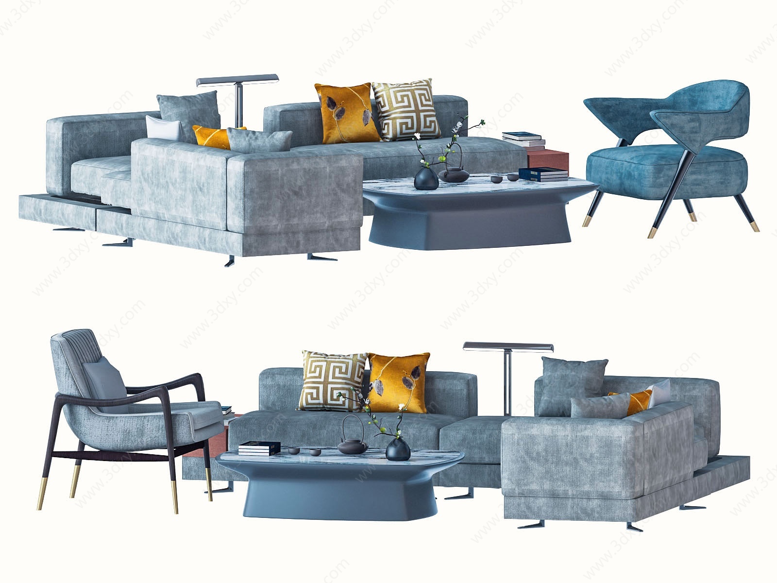 简欧现代沙发茶几组合3D模型