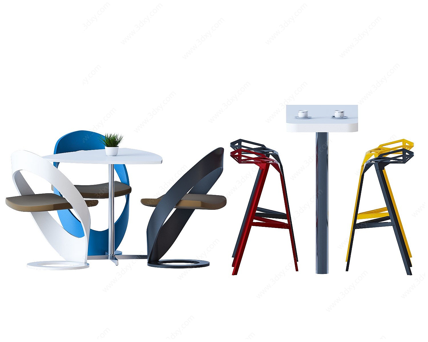 简欧休闲桌椅组合3D模型