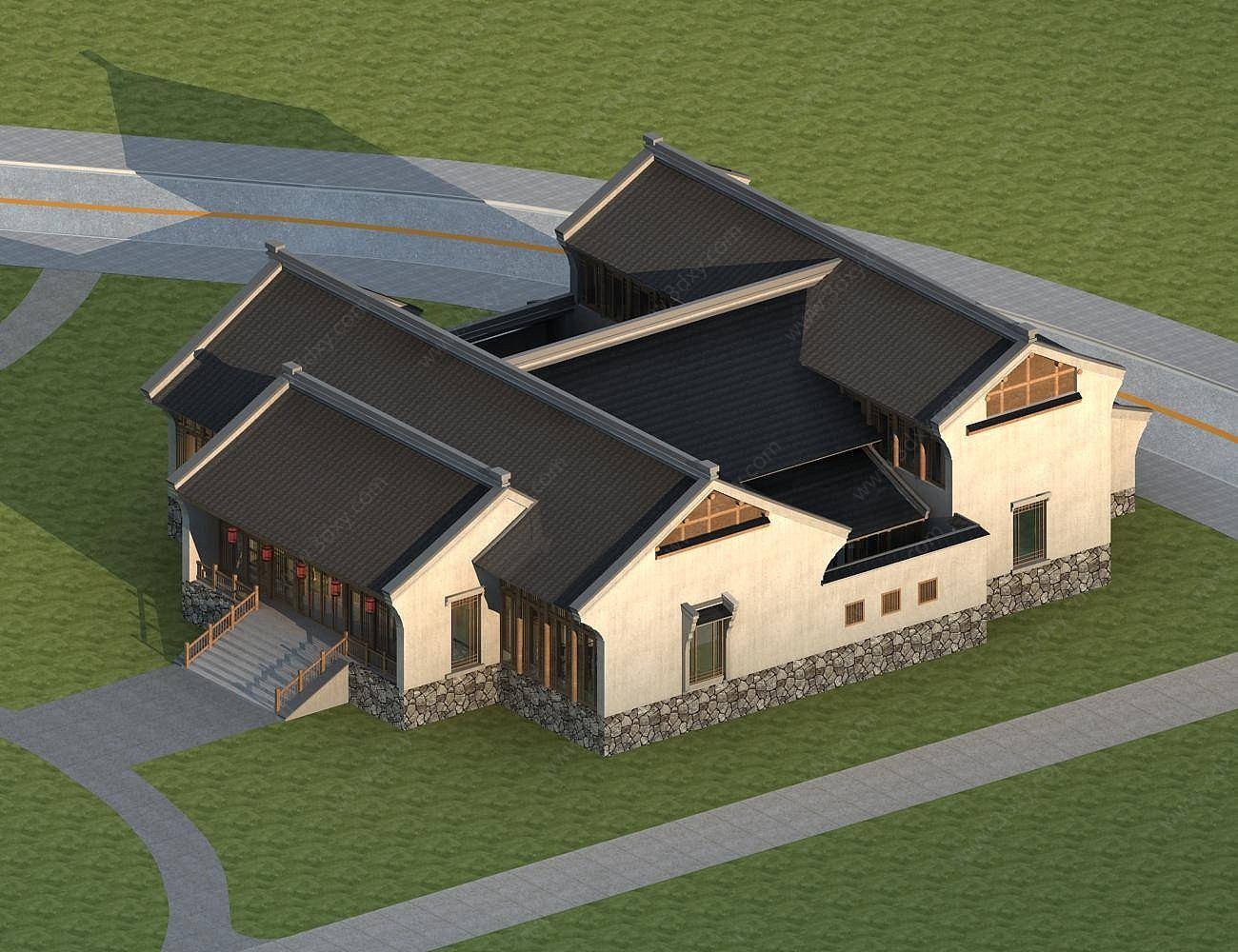 新中式别墅会所3D模型