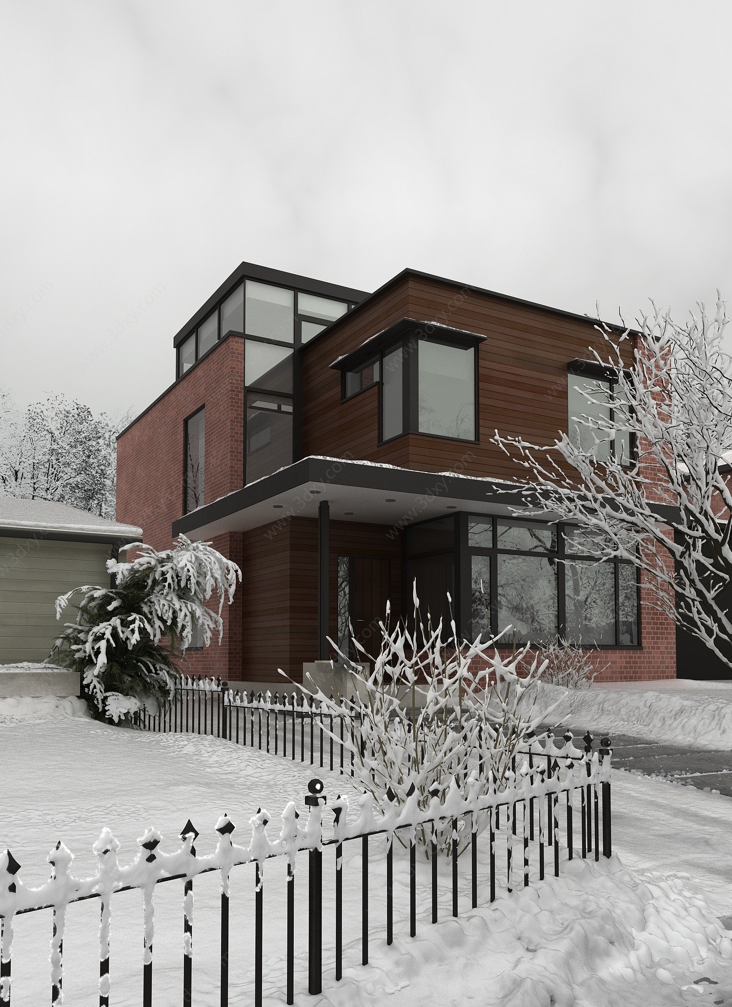 现代室外简约雪景外观3D模型