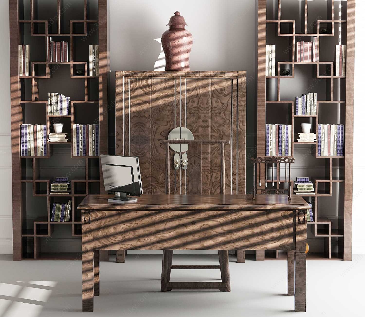新中式书房桌椅3D模型