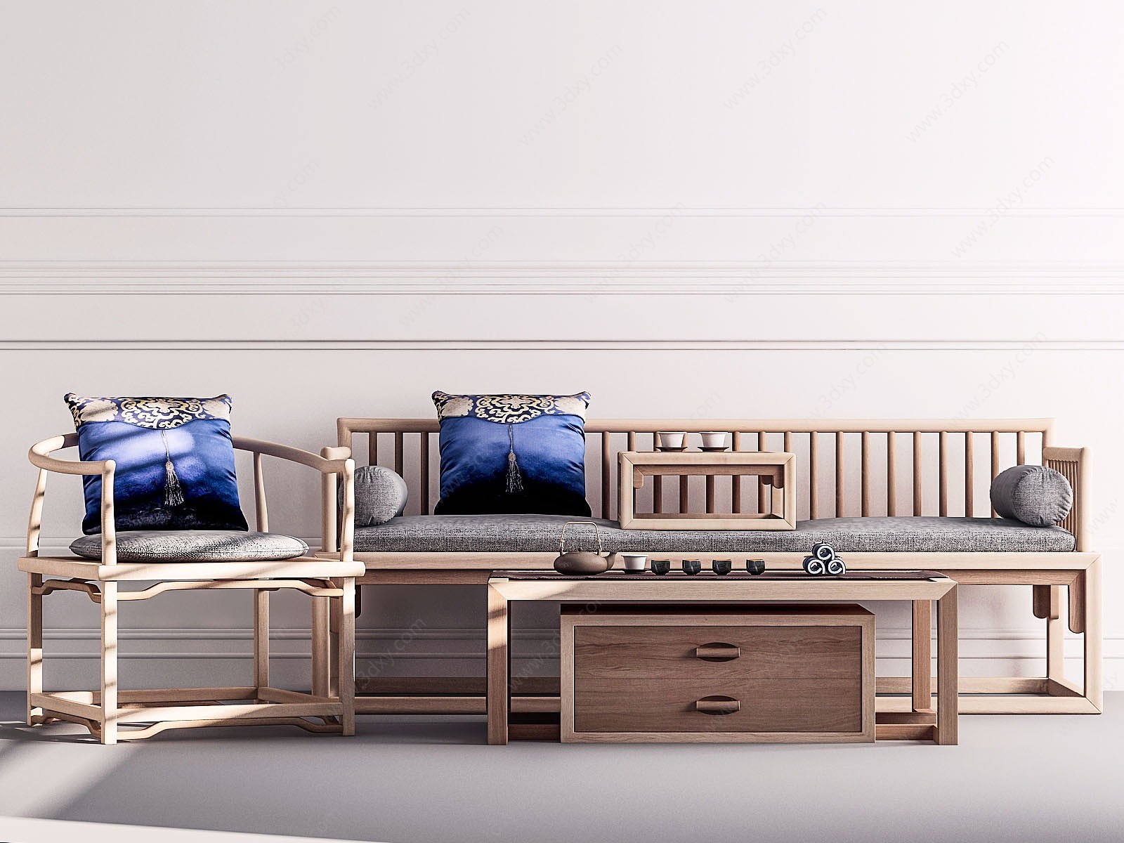新中式沙发茶几3D模型