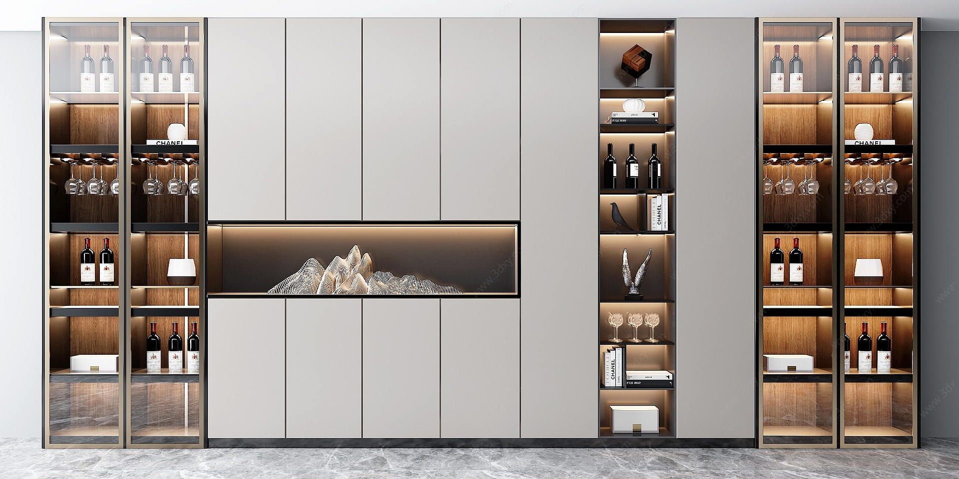 现代多功能玻璃酒柜3D模型