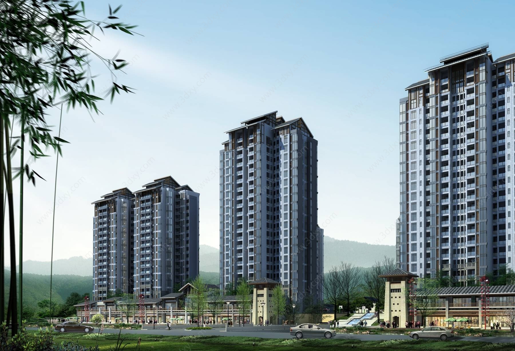 新中式高层住宅小区3D模型