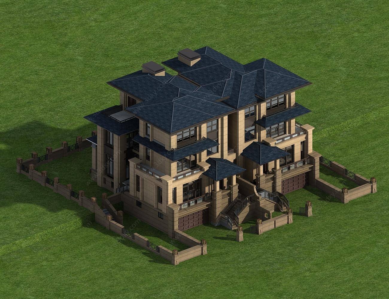 简欧风格双拼别墅3D模型