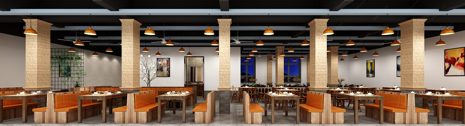 新中式酒楼大堂餐厅3D模型