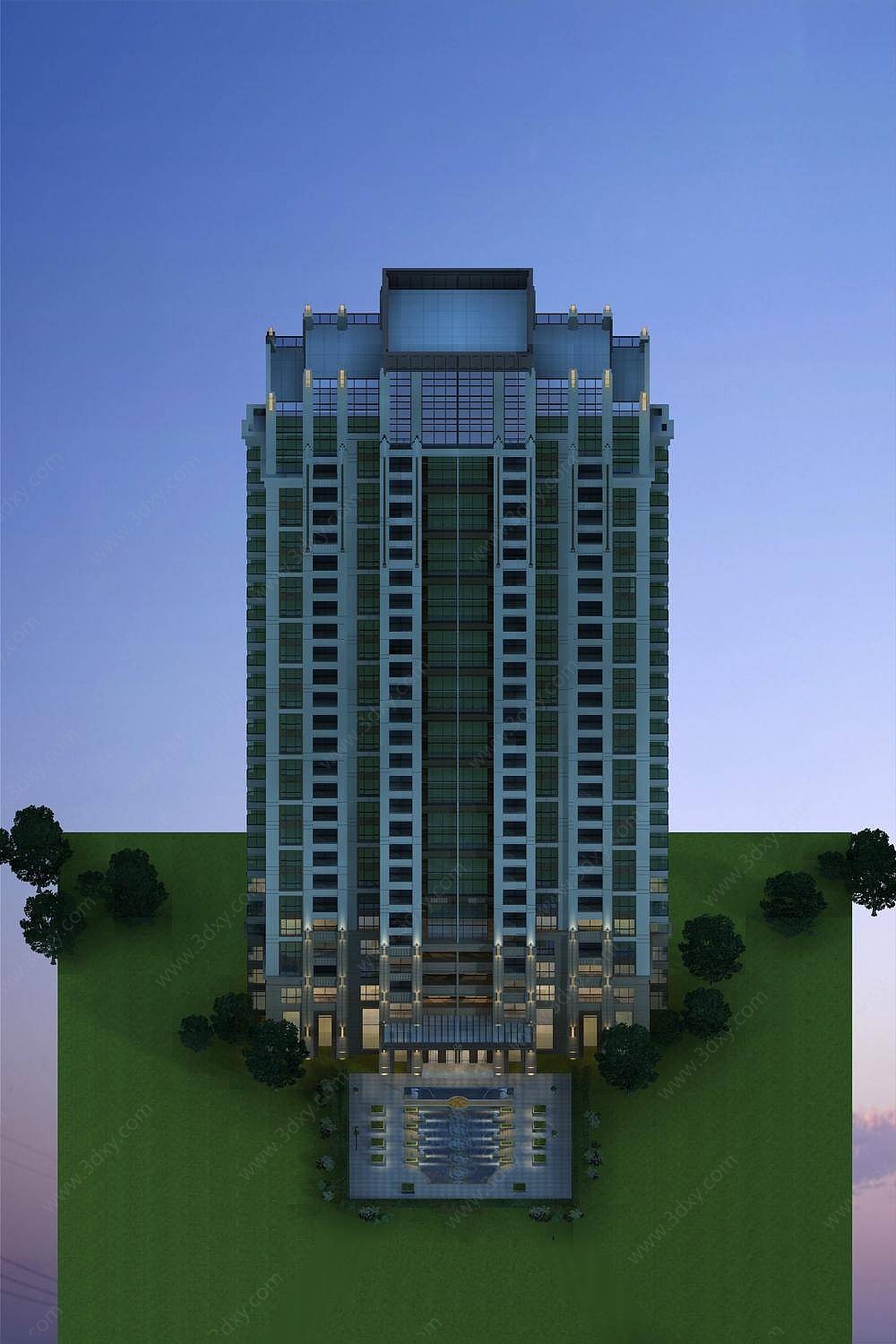 简欧高层住宅入口大门景观3D模型
