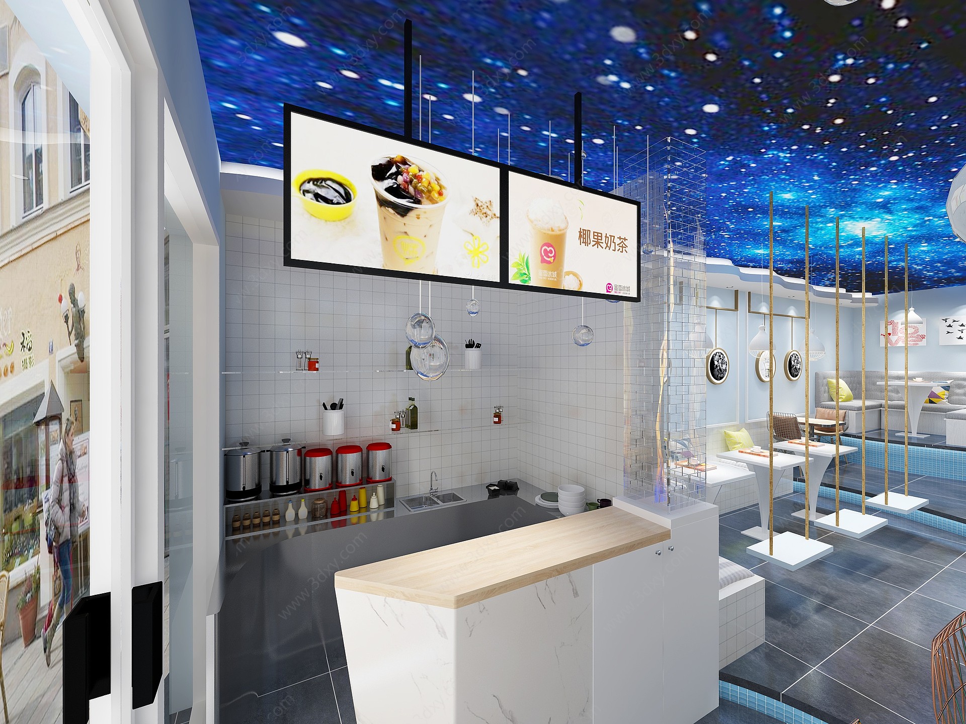 现代奶茶店咖啡店小吃店3D模型