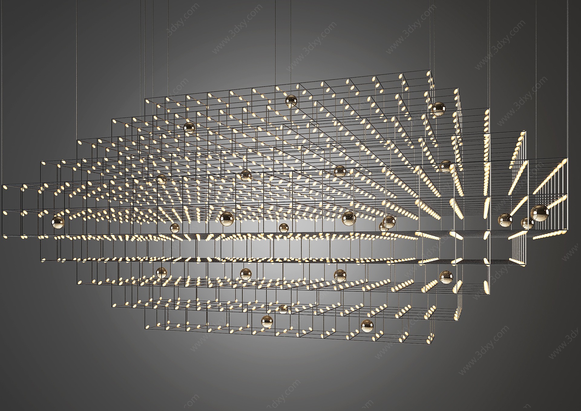 现代金属大型网格吊灯3D模型