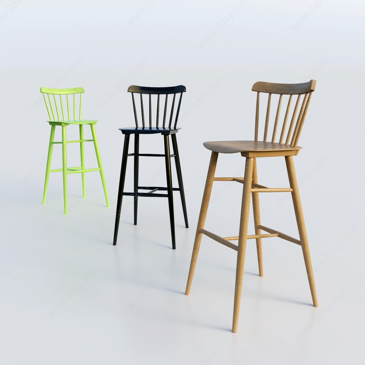 北欧现代原木吧椅3D模型