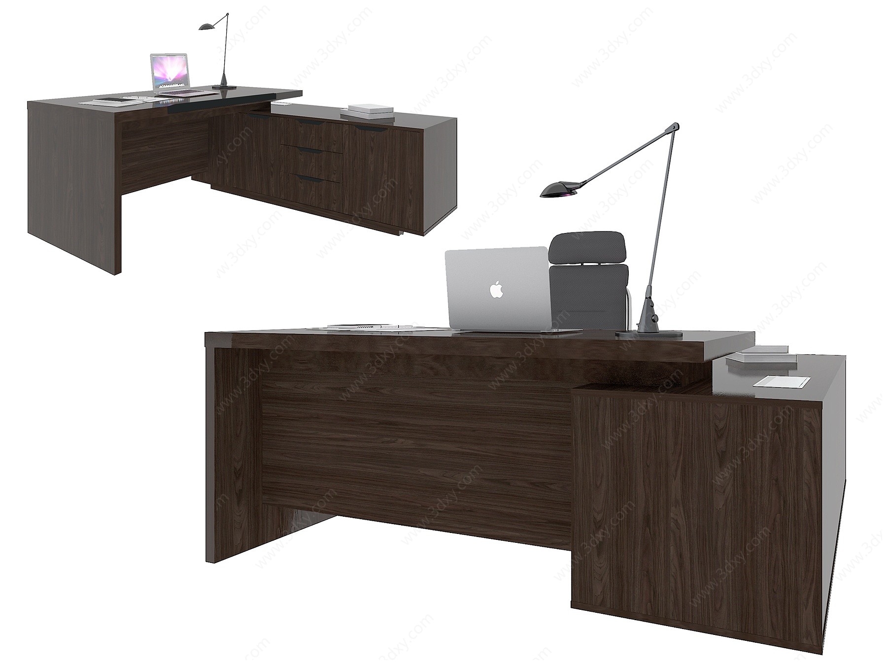 现代实木班台桌办公桌3D模型