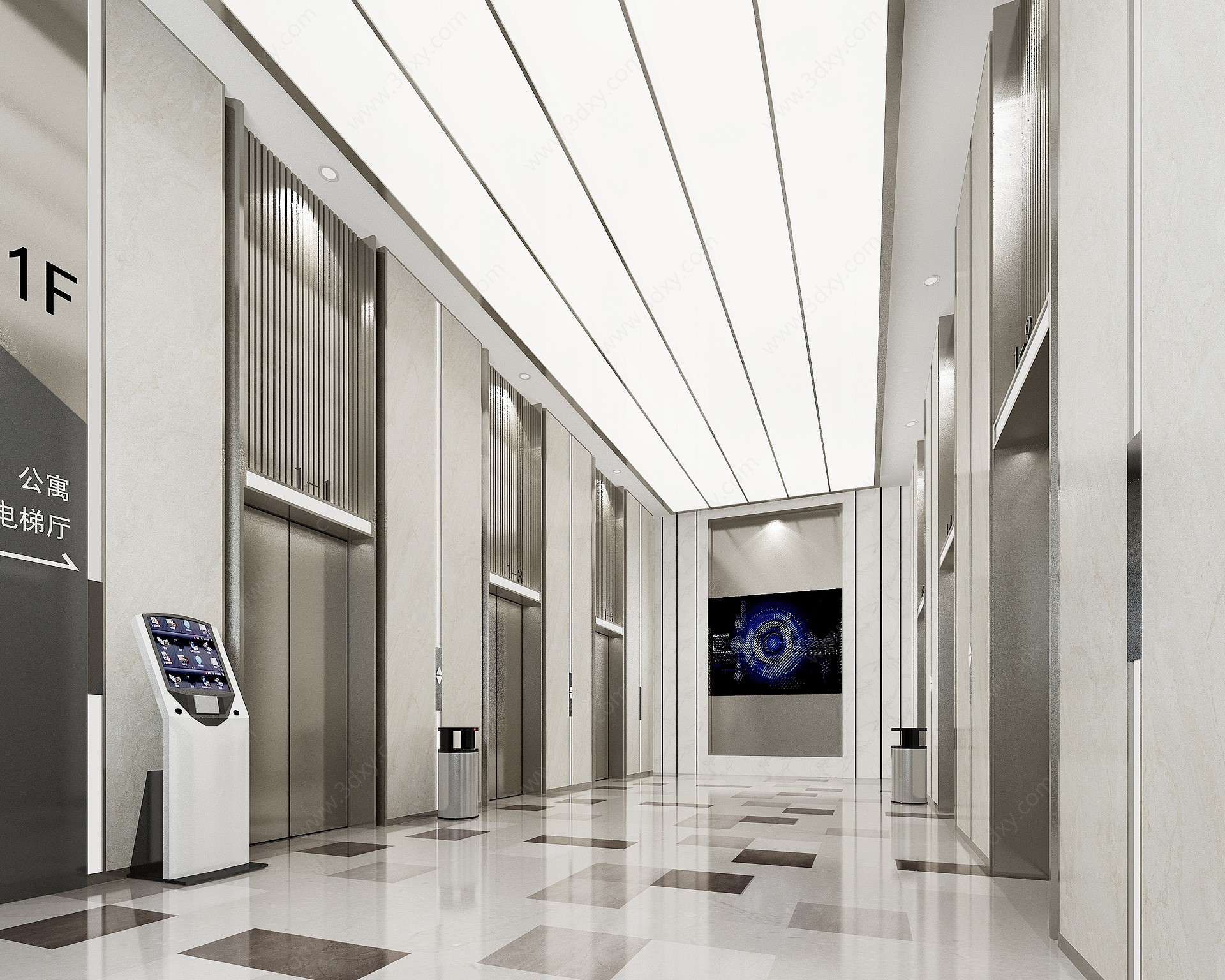 现代公寓电梯厅过道3D模型