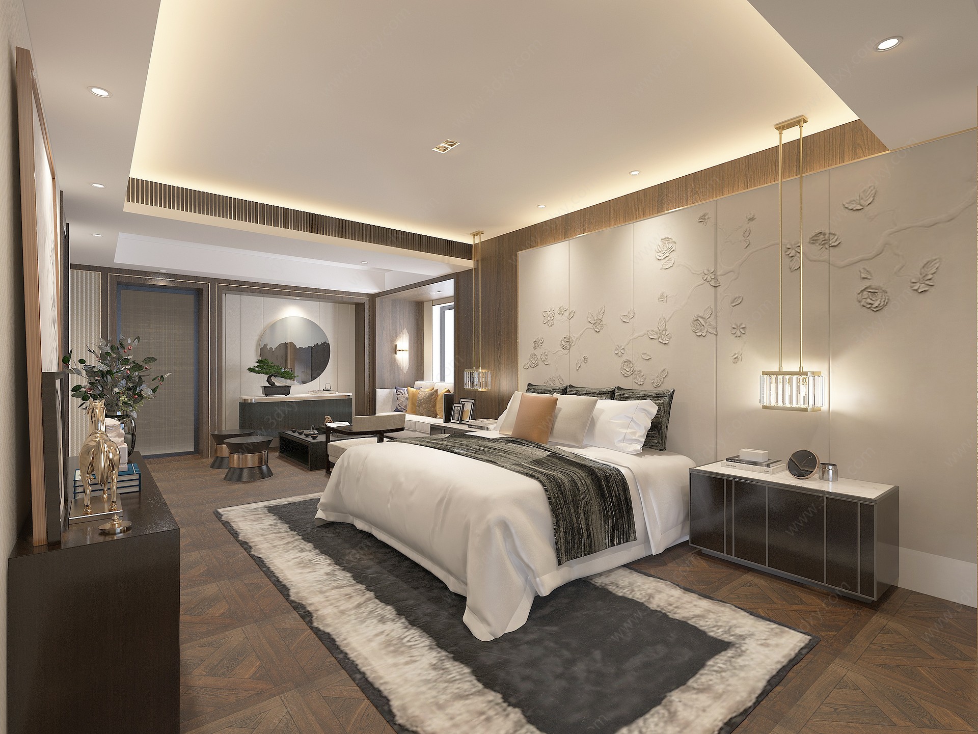 新中式酒店客房3D模型