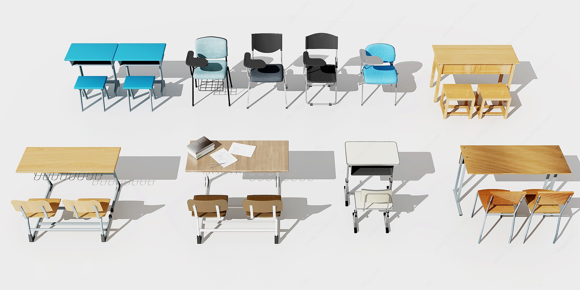 现代学生课桌椅3D模型