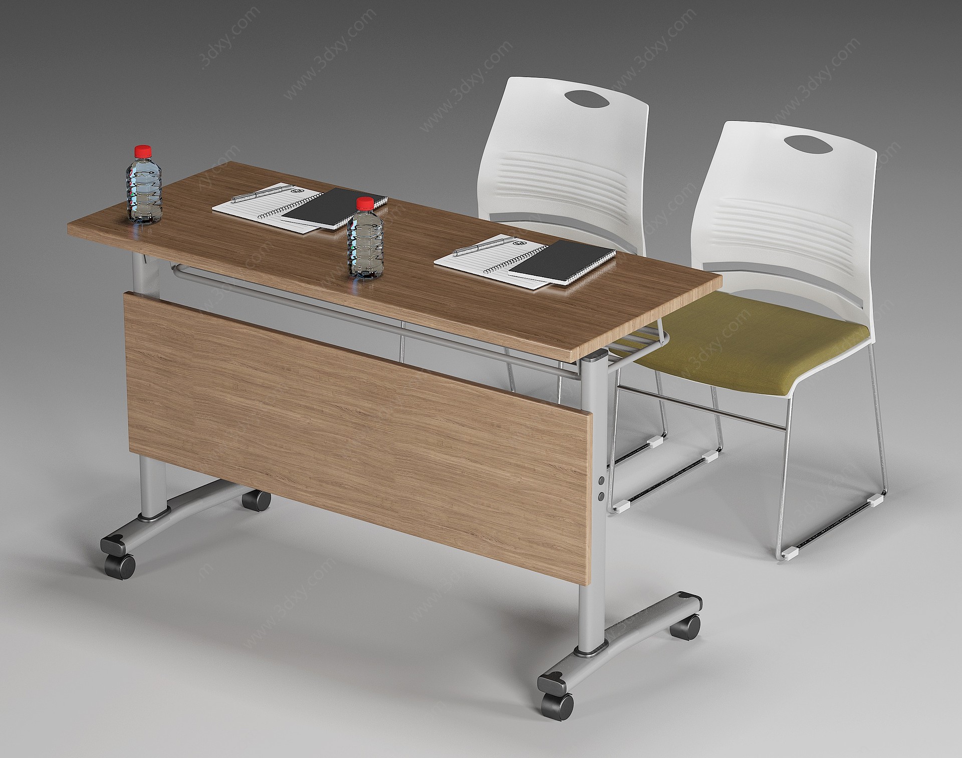 现代双人课桌椅3D模型