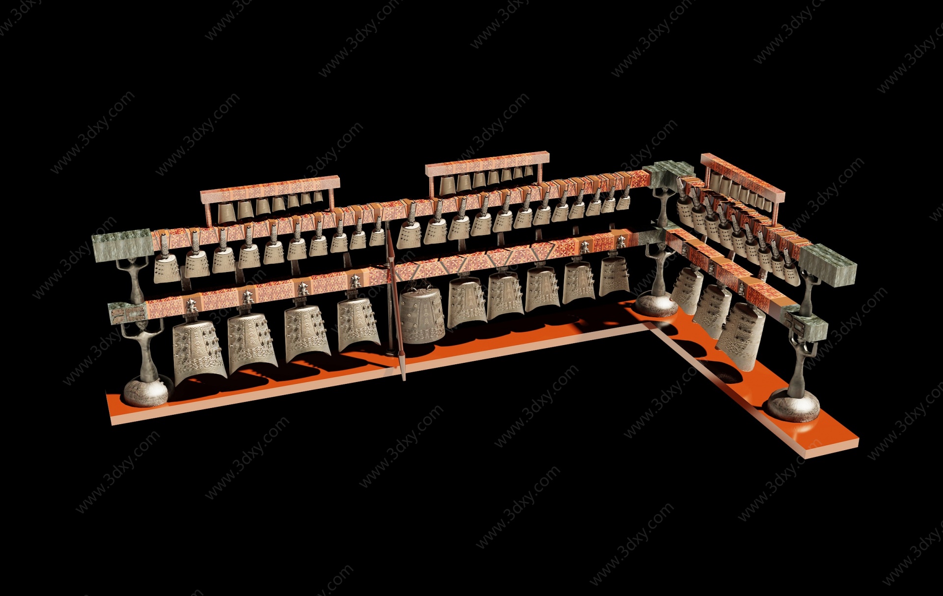 中式青铜编钟古典乐器3D模型