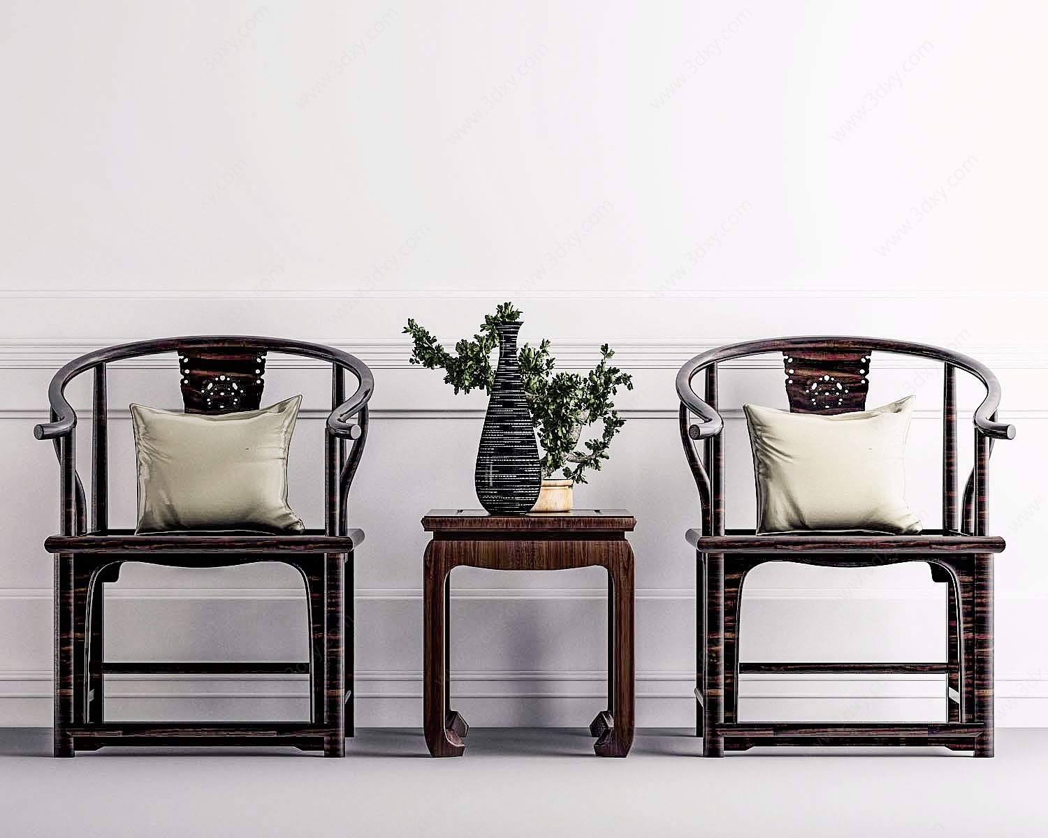 新中式单椅茶几3D模型