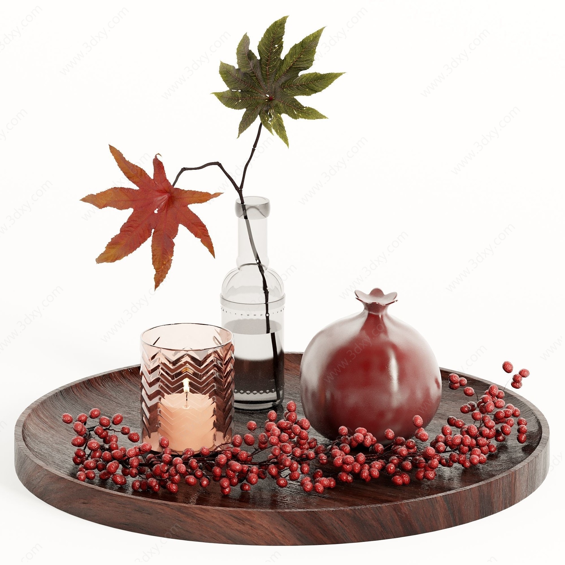 现代枫叶红豆桌面摆件3D模型