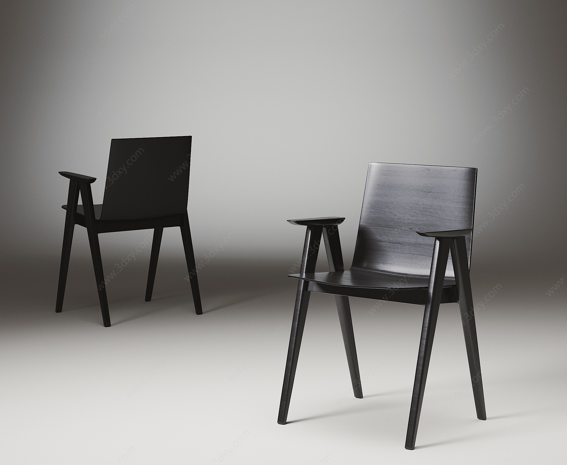 黑色木质单椅3D模型