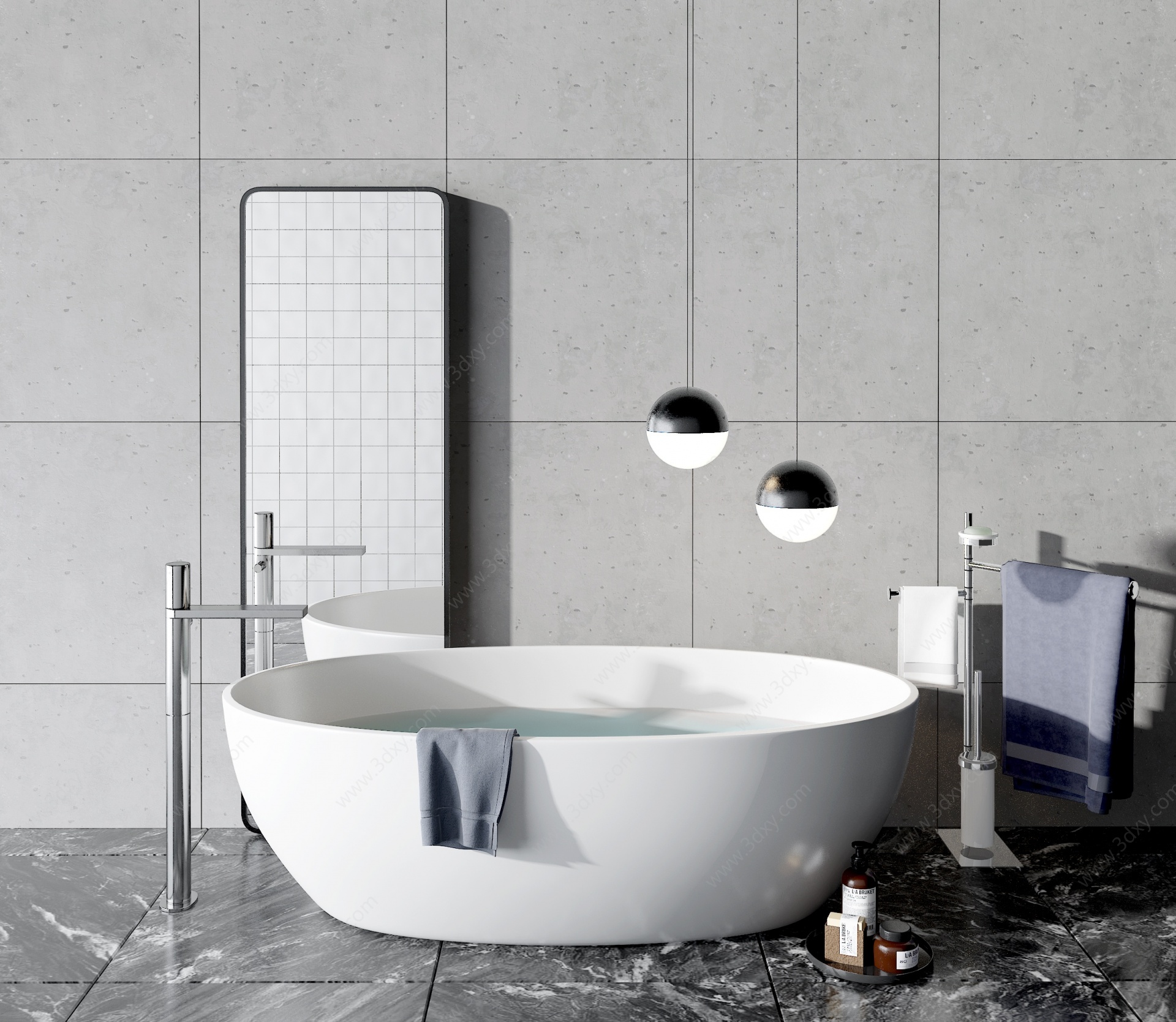 现代浴缸洗浴用品组合3D模型