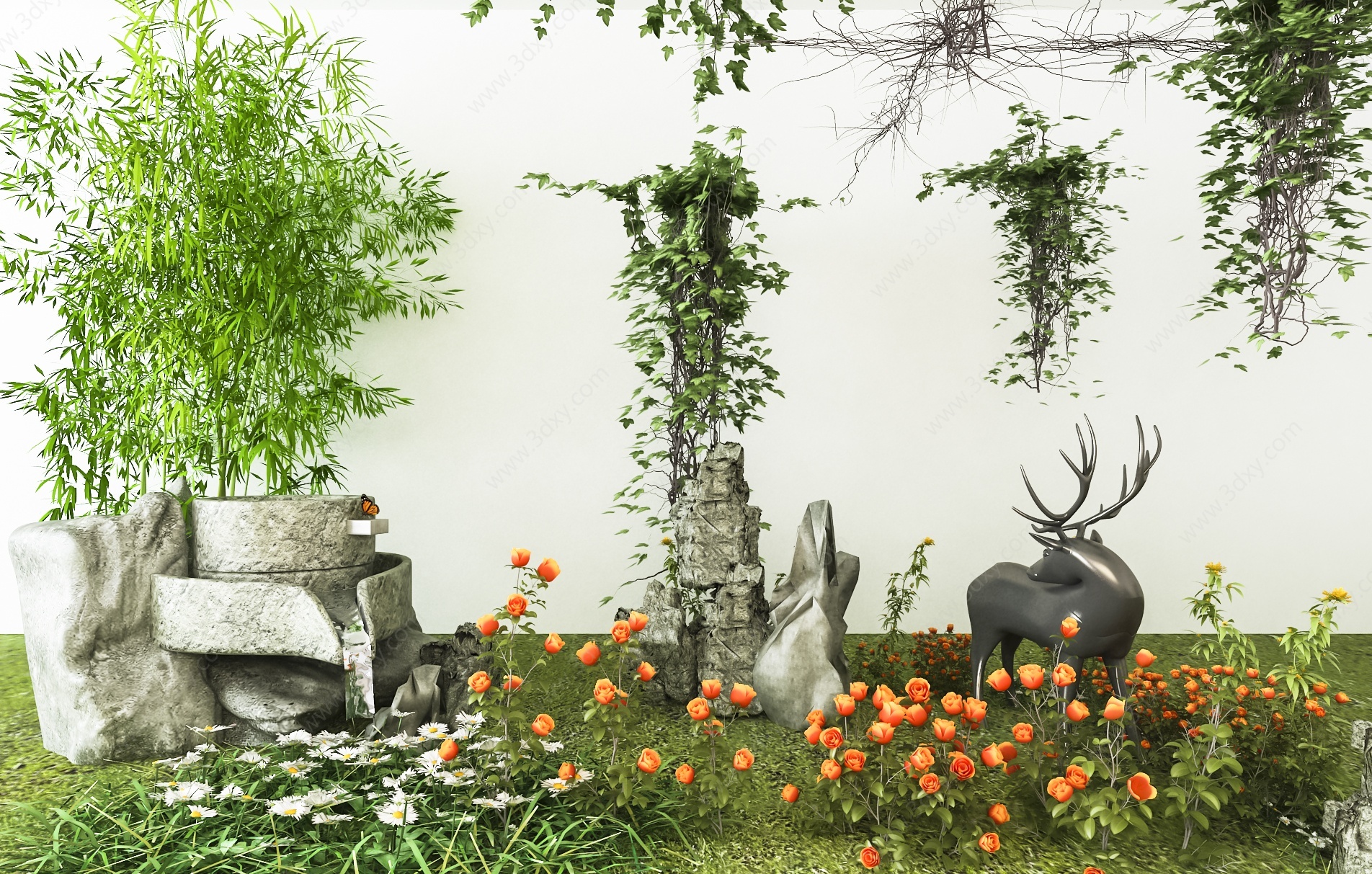 新中式植物花草景观小品3D模型