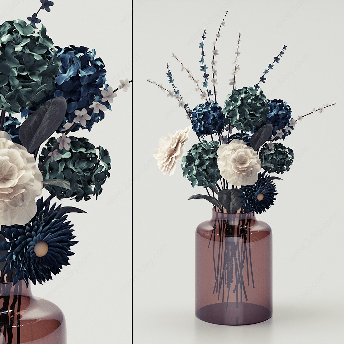 现代玻璃花瓶花卉3D模型